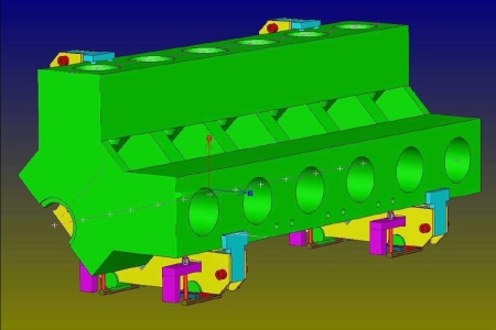 Aufnahme für 6 Zylinderdieselmotor, feinjustierung über die drehachse, differentialschraube